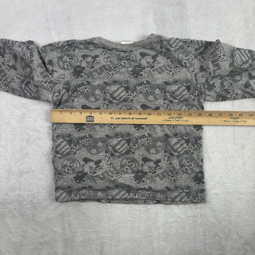 Y2K 2008 Hulk Marvel AOP Grey Long Sleeve Graphic Shirt Boys Size 7